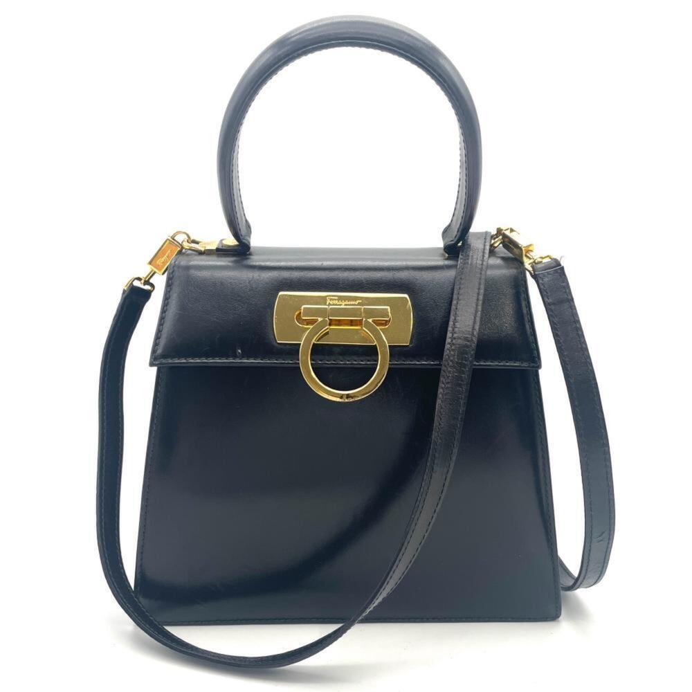 Salvatore Ferragamo Ferragamo Gancini Mini Handbag, 2-Way, Leather, Black